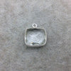 Sterling Silver Faceted Clear (Lab Created) Quartz Square Shaped Bezel Pendant - Measuring 15mm x 15mm - Sold Individually