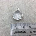 Sterling Silver Faceted Clear (Lab Created) Quartz Round Shaped Bezel Pendant - Measuring 15mm x 15mm - Sold Individually