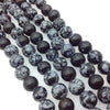 10mm Natural Snowflake Obsidian Smooth Finish Round/Ball Shaped Beads with 2.5mm Holes - 7.75" Strand (Approx. 20 Beads) - LARGE HOLE BEADS