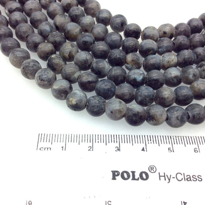 8mm Natural Larvakite Smooth Finish Round/Ball Shaped Beads with 2.5mm Holes - 7.75" Strand (Approx. 25 Beads) - LARGE HOLE BEADS