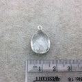 Sterling Silver Faceted Clear (Lab Created) Quartz Teardrop Shaped Bezel Pendant - Measuring 13mm x 18mm - Sold Individually