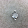 Sterling Silver Faceted Clear (Lab Created) Quartz Teardrop Shaped Bezel Connector - Measuring 13mm x 18mm - Sold Individually
