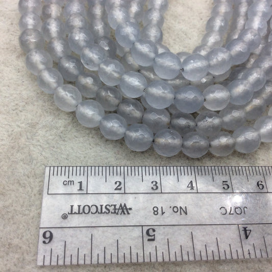 8mm Faceted Mixed Light Gray Agate Round/Ball Shaped Beads - 15" Strand (Approximately 48 Beads) - Natural Semi-Precious Gemstone
