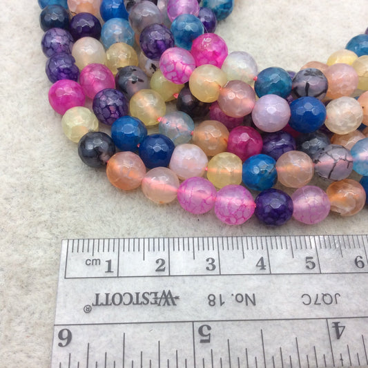 8mm Faceted Mixed Cream/Pink/Blue Agate Round/Ball Shaped Beads - 15" Strand (Approximately 48 Beads) - Natural Semi-Precious Gemstone