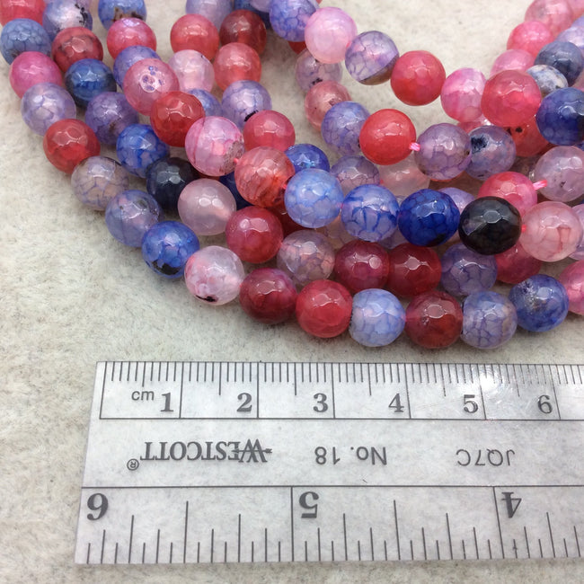 8mm Faceted Mixed Purple/Pink/Blue Agate Round/Ball Shaped Beads - 15" Strand (Approximately 48 Beads) - Natural Semi-Precious Gemstone