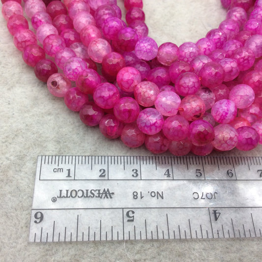 8mm Faceted Mixed Fuchsia Agate Round/Ball Shaped Beads - 15" Strand (Approximately 48 Beads) - Natural Semi-Precious Gemstone