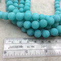 10mm Natural Matte Dyed Opaque Teal Green Agate Round/Ball Shaped Beads with 1mm Holes - 15" Strand (Approx. 38 Beads) - Quality Gemstone