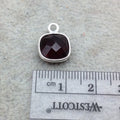 Sterling Silver Faceted Deepest Red (Lab Created) Quartz Square Shaped Bezel Pendant - Measuring 10mm x 10mm - Sold Individually