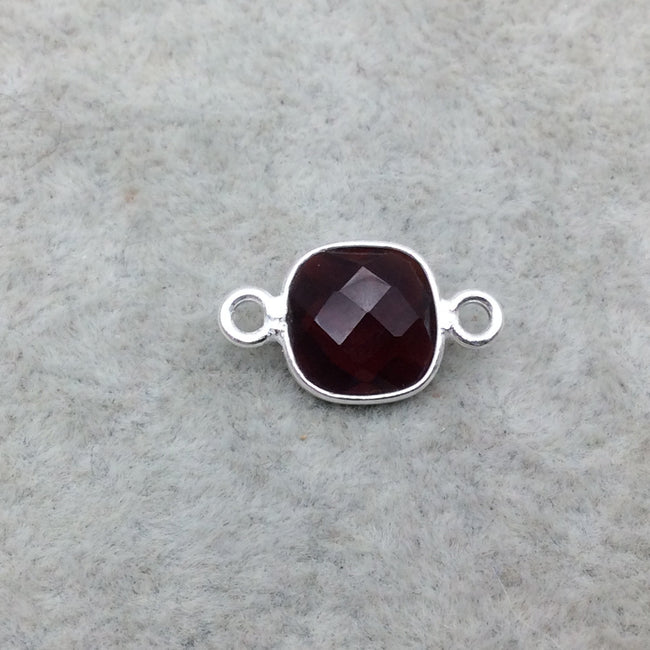 Sterling Silver Faceted Deepest Red (Lab Created) Quartz Square Shaped Bezel Connector - Measuring 10mm x 10mm - Sold Individually