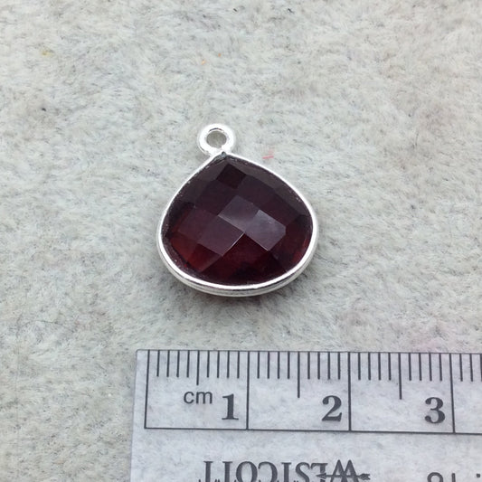 Sterling Silver Faceted Deepest Red (Lab Created) Quartz Heart Shaped Bezel Pendant - Measuring 15mm x 15mm - Sold Individually