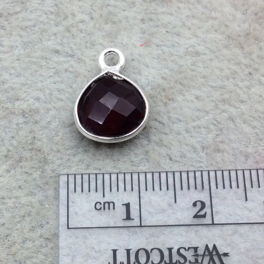 Sterling Silver Faceted Deepest Red (Lab Created) Quartz Heart Shaped Bezel Pendant - Measuring 10mm x 10mm - Sold Individually