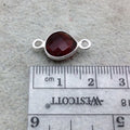 Sterling Silver Faceted Deepest Red (Lab Created) Quartz Heart Shaped Bezel Connector - Measuring 10mm x 10mm - Sold Individually