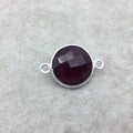 Sterling Silver Faceted Deepest Red (Lab Created) Quartz Round Shaped Bezel Connector - Measuring 10mm x 10mm - Sold Individually