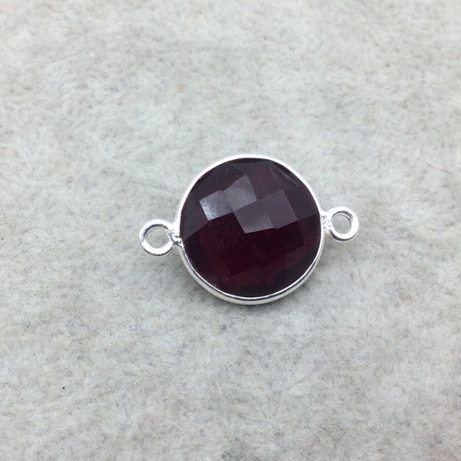 Sterling Silver Faceted Deepest Red (Lab Created) Quartz Round Shaped Bezel Connector - Measuring 10mm x 10mm - Sold Individually