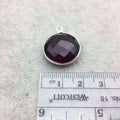 Sterling Silver Faceted Deepest Red (Lab Created) Quartz Round Shaped Bezel Pendant - Measuring 18mm x 18mm - Sold Individually