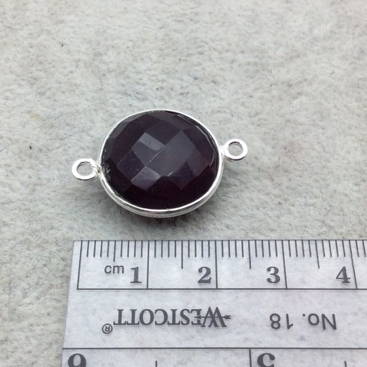 Sterling Silver Faceted Deepest Red (Lab Created) Quartz Round Shaped Bezel Connector - Measuring 18mm x 18mm - Sold Individually