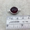 Sterling Silver Faceted Deepest Red (Lab Created) Quartz Round Shaped Bezel Connector - Measuring 15mm x 15mm - Sold Individually