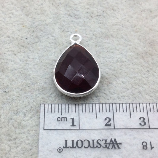 Sterling Silver Faceted Deepest Red (Lab Created) Quartz Teardrop Shaped Bezel Pendant - Measuring 13mm x 18mm - Sold Individually