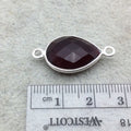 Sterling Silver Faceted Deepest Red (Lab Created) Quartz Teardrop Shaped Bezel Connector - Measuring 13mm x 18mm - Sold Individually