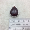 Sterling Silver Faceted Deepest Red (Lab Created) Quartz Teardrop Shaped Bezel Pendant - Measuring 18mm x 25mm - Sold Individually