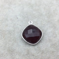 Sterling Silver Faceted Deepest Red (Lab Created) Quartz Diamond Shaped Bezel Pendant - Measuring 18mm x 18mm - Sold Individually