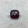 Sterling Silver Faceted Deepest Red (Lab Created) Quartz Square Shaped Bezel Connector - Measuring 18mm x 18mm - Sold Individually