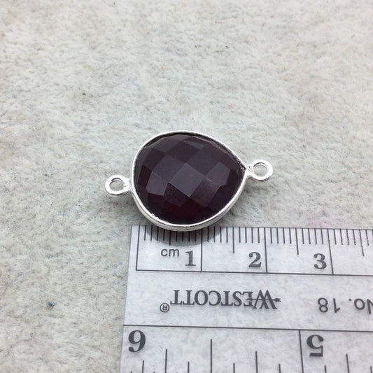 Sterling Silver Faceted Deepest Red (Lab Created) Quartz Heart Shaped Bezel Connector - Measuring 18mm x 18mm - Sold Individually