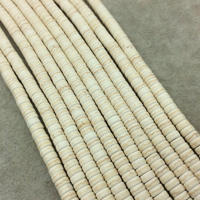 3mm x 6mm Dyed White/Ivory Howlite Smooth Heishi Shape Beads W 1mm Holes - Sold by 15.5" Strands (Approx. 130 Beads) - Quality Gemstone