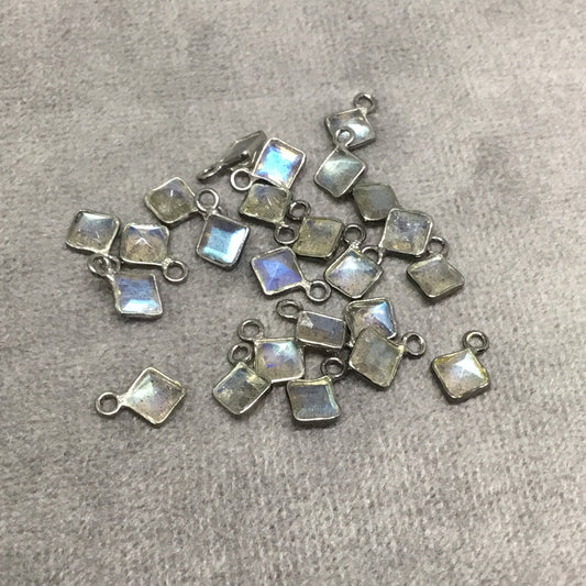Labradorite Bezel | Gunmetal Sterling Silver Pointed/Cut Stone Faceted Diamond Shaped Pendants - Measuring 4mm x 4mm - BULK PACK of Six (6)