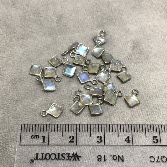 Labradorite Bezel | Gunmetal Sterling Silver Pointed/Cut Stone Faceted Diamond Shaped Pendants - Measuring 4mm x 4mm - BULK PACK of Six (6)