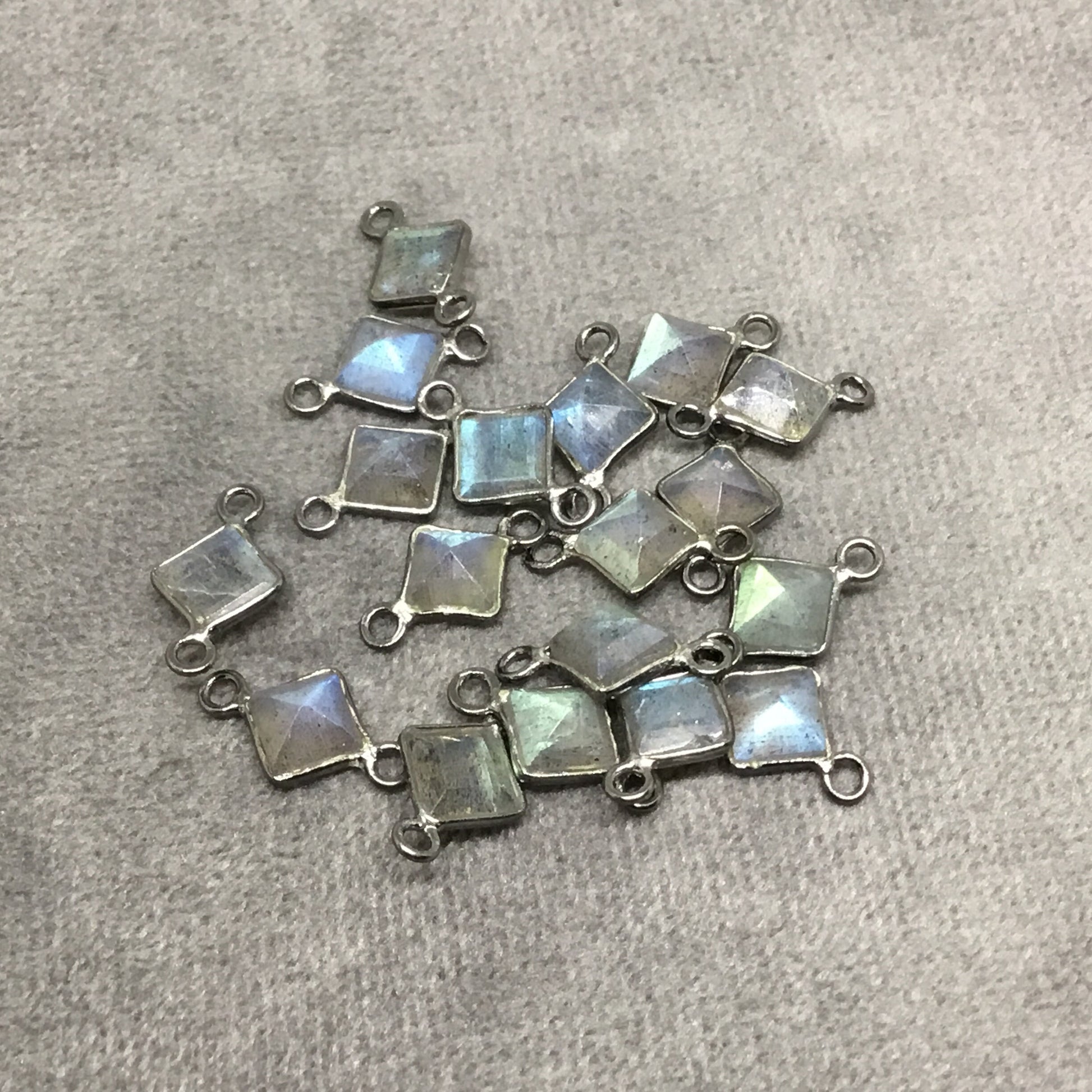Labradorite Bezel | Gunmetal Sterling Silver Pointed/Cut Stone Faceted Diamond Shaped Connectors - Measuring 5mm x 5mm- BULK PACK of Six (6)