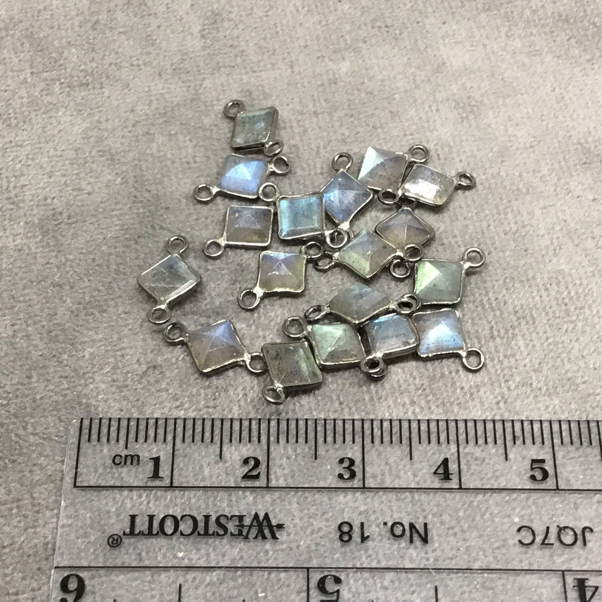 Labradorite Bezel | Gunmetal Sterling Silver Pointed/Cut Stone Faceted Diamond Shaped Connectors - Measuring 5mm x 5mm- BULK PACK of Six (6)