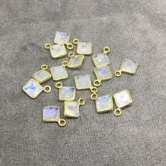 BULK PACK of Six (6) Gold Sterling Silver Pointed/Cut Stone Faceted Diamond Shaped Moonstone Bezel Pendants - Measuring 5mm x 5mm