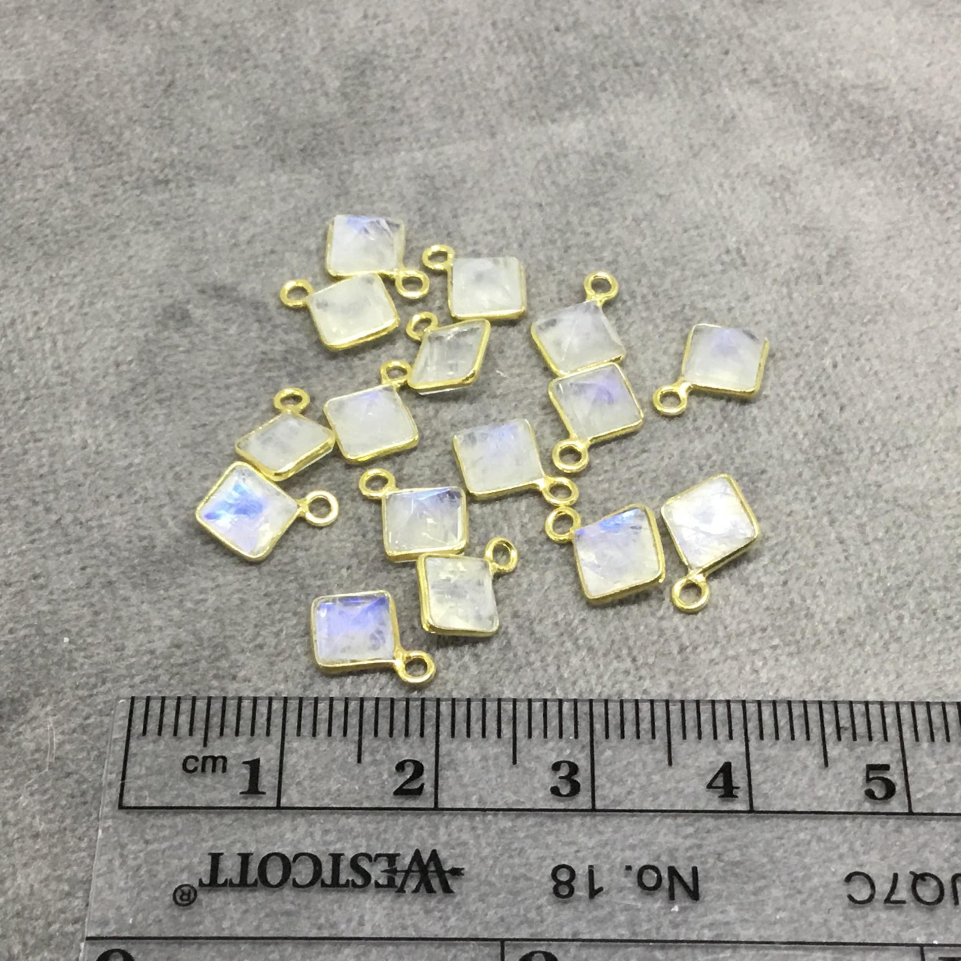 BULK PACK of Six (6) Gold Sterling Silver Pointed/Cut Stone Faceted Diamond Shaped Moonstone Bezel Pendants - Measuring 5mm x 5mm