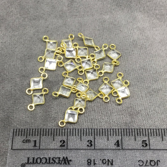 BULK PACK of Six (6) Gold Sterling Silver Pointed/Cut Stone Faceted Diamond Shaped Clear Quartz Bezel Connectors - Measuring 4 x 4mm