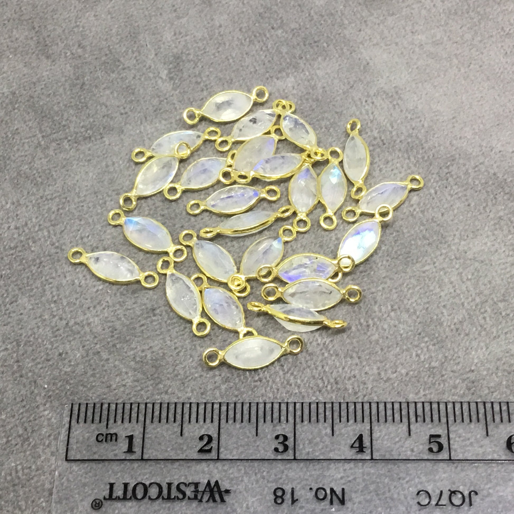 Moonstone Bezel | BULK PACK of Six (6) Gold Sterling Silver Pointed Cut Stone Faceted Marquise Shaped Connectors - Measuring 4mm x 8mm