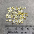 BULK PACK of Six (6) Gold Sterling Silver Pointed/Cut Stone Faceted Marquise Shaped Clear Quartz Bezel Connectors - Measuring 4 x 8mm