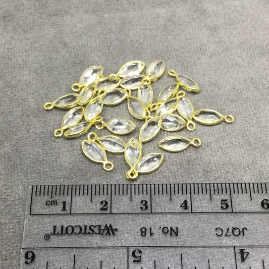 BULK PACK of Six (6) Gold Sterling Silver Pointed/Cut Stone Faceted Marquise Shaped Clear Quartz Bezel Pendants - Measuring 4mm x 8mm