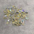 BULK LOT - Pack of Six (6) Gold Sterling Silver Pointed/Cut Stone Faceted Oval Shaped Labradorite Bezel Pendants - Measuring 4mm x 6mm