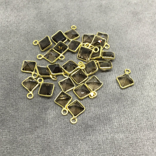 BULK PACK of Six (6) Gold Sterling Silver Pointed/Cut Stone Faceted Diamond Shaped Smoky Quartz Bezel Pendants - Measuring 5mm x 5mm