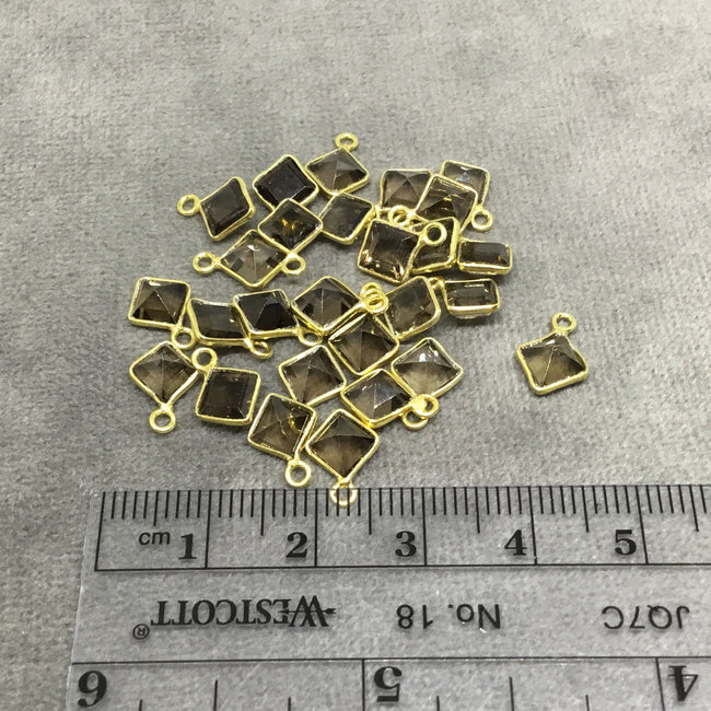 BULK PACK of Six (6) Gold Sterling Silver Pointed/Cut Stone Faceted Diamond Shaped Smoky Quartz Bezel Pendants - Measuring 5mm x 5mm