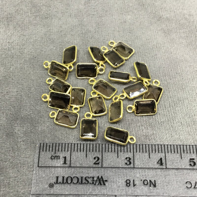BULK PACK of Six (6) Gold Sterling Silver Pointed/Cut Stone Faceted Rectangle Shaped Smoky Quartz Bezel Pendants - Measuring 5mm x 7mm