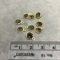 BULK PACK of Six (6) Gold Sterling Silver Pointed/Cut Stone Faceted Round/Coin Shaped Smoky Quartz Bezel Pendants - Measuring 6mm x 6mm