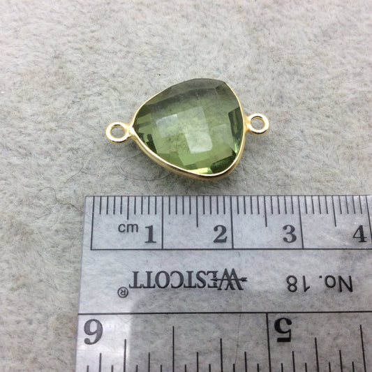 Gold Vermeil Faceted Pale Green Hydro (Lab Created) Quartz Trillion Shaped Bezel Connector - Measuring 15mm x 15mm - Sold Individually