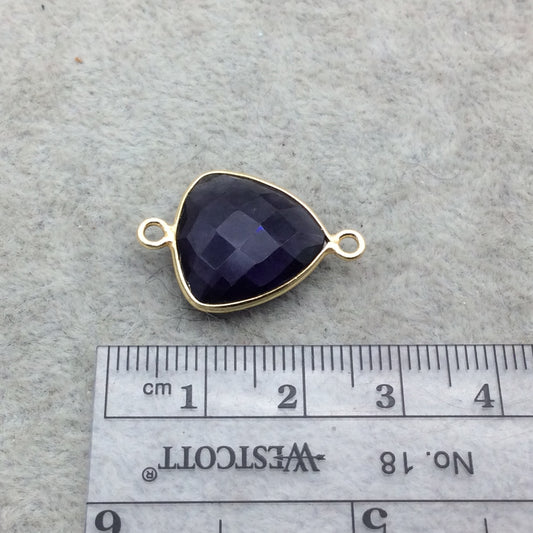 Gold Vermeil Faceted Amethyst Purple Hydro (Lab Created) Quartz Trillion Shaped Bezel Connector - Measuring 15mm x 15mm - Sold Individually