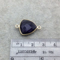 Gold Vermeil Faceted Amethyst Purple Hydro (Lab Created) Quartz Trillion Shaped Bezel Connector - Measuring 15mm x 15mm - Sold Individually