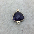 Gold Vermeil Faceted Amethyst Purple Hydro (Lab Created) Quartz Trillion Shaped Bezel Connector - Measuring 15mm x 15mm - Sold Individually
