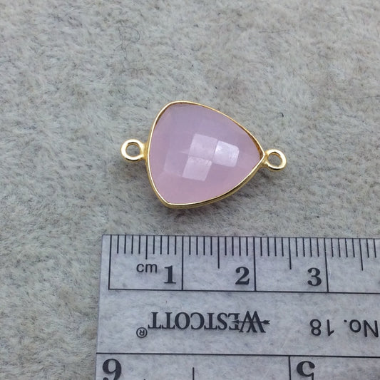 Gold Vermeil Faceted Pale Pink Hydro (Lab Created) Chalcedony Trillion Shaped Bezel Connector - Measuring 15mm x 15mm - Sold Individually
