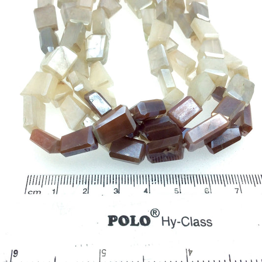 8-10mm x 8-12mm Natural Faceted Mixed Peach, Gray & White Moonstone Nugget Beads - Sold by 15" Strands (Approx. 32 Beads) - Natural Gemstone