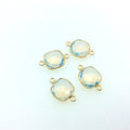 Gold Plated Faceted Milky White Opalite Square Shaped Bezel Connector - Measuring 13mm x 13mm - Sold Individually